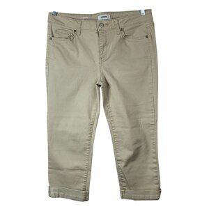 Sonoma Capri Straight Leg Jeans Tan Size 12 Zipper Button Pockets Rolled Cuffs